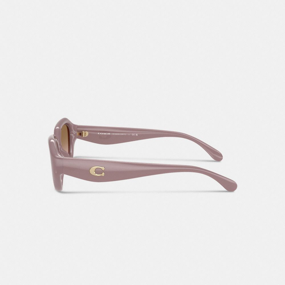 COACH®,C Hardware Geometric Sunglasses,Cat Eye,Plastic,Metal,Integrated Nose Pads,Gold Metal,Casual,Brown,Alternate View