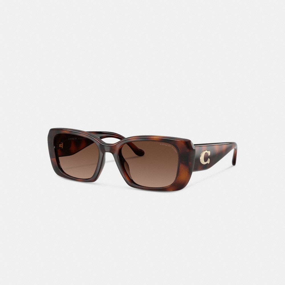 COACH®,Maxi Sculpted C Oversized Rectangle Sunglasses,Brown,Front View