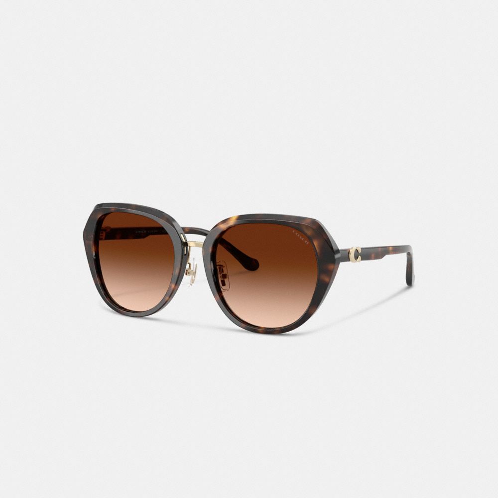 COACH®,Maxi Sculpted C Oversized Round Sunglasses,Brown,Front View