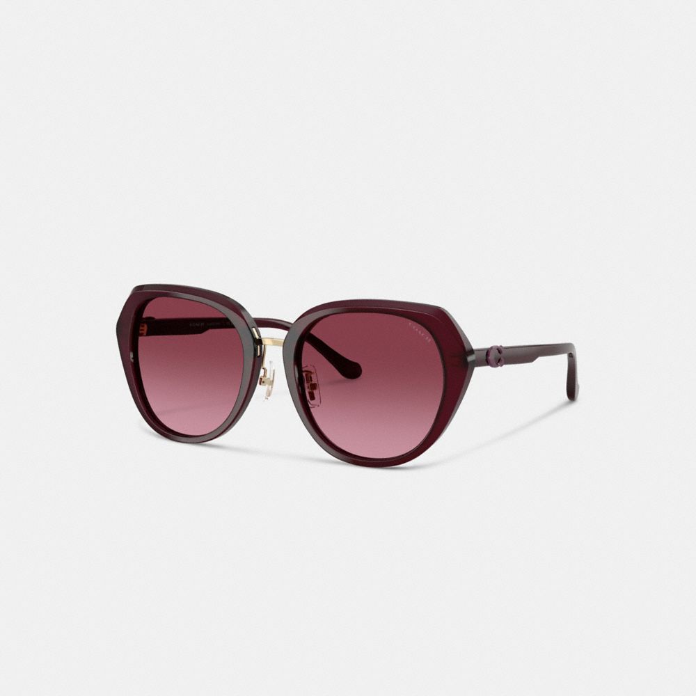 COACH®,Maxi Sculpted C Oversized Round Sunglasses,Maroon,Front View