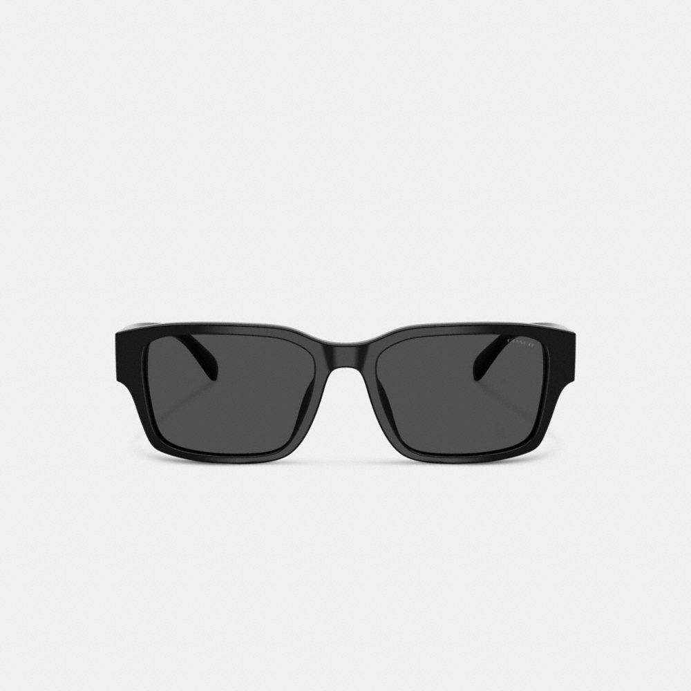 COACH®,Maxi Sculpted C Narrow Square Sunglasses,Square,Plastic,Embossed,Logo,Metal,Graphic,Silver Metal,Casual,Black,Inside View,Top View