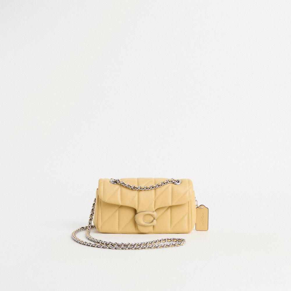 COACH®,Restored Tabby Shoulder Bag 20 With Quilting,Shoulder Bag,Embossed,Chain Detail,Logo,Metal,Color Metal,Day Party,Beige,Front View