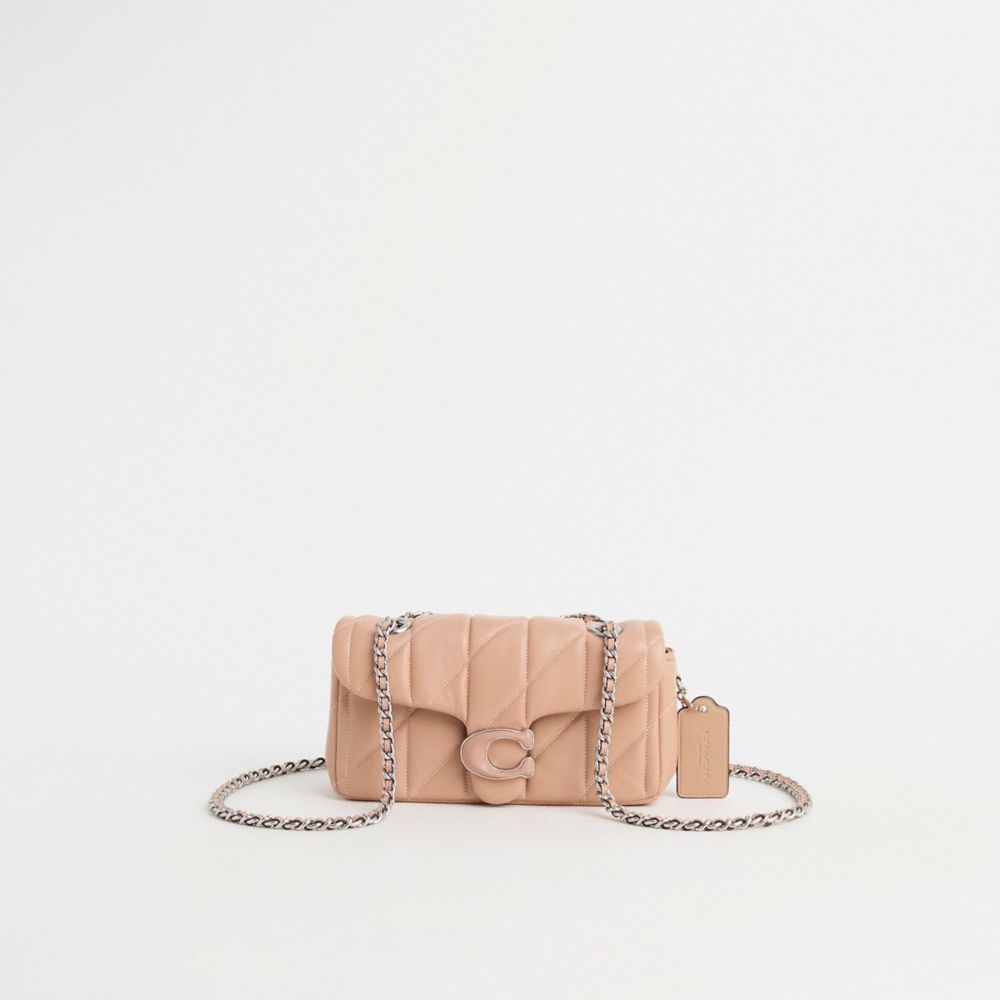 COACH®,Restored Tabby Shoulder Bag 20 With Quilting,Shoulder Bag,Embossed,Chain Detail,Logo,Metal,Color Metal,Day Party,Beige,Front View