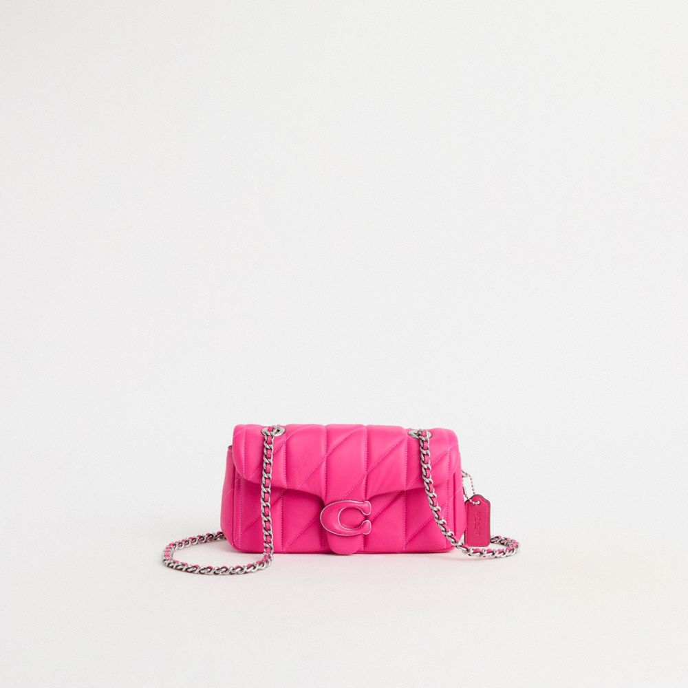 COACH®,Restored Tabby Shoulder Bag 20 With Quilting,Shoulder Bag,Embossed,Chain Detail,Logo,Metal,Color Metal,Day Party,Fuchsia,Front View