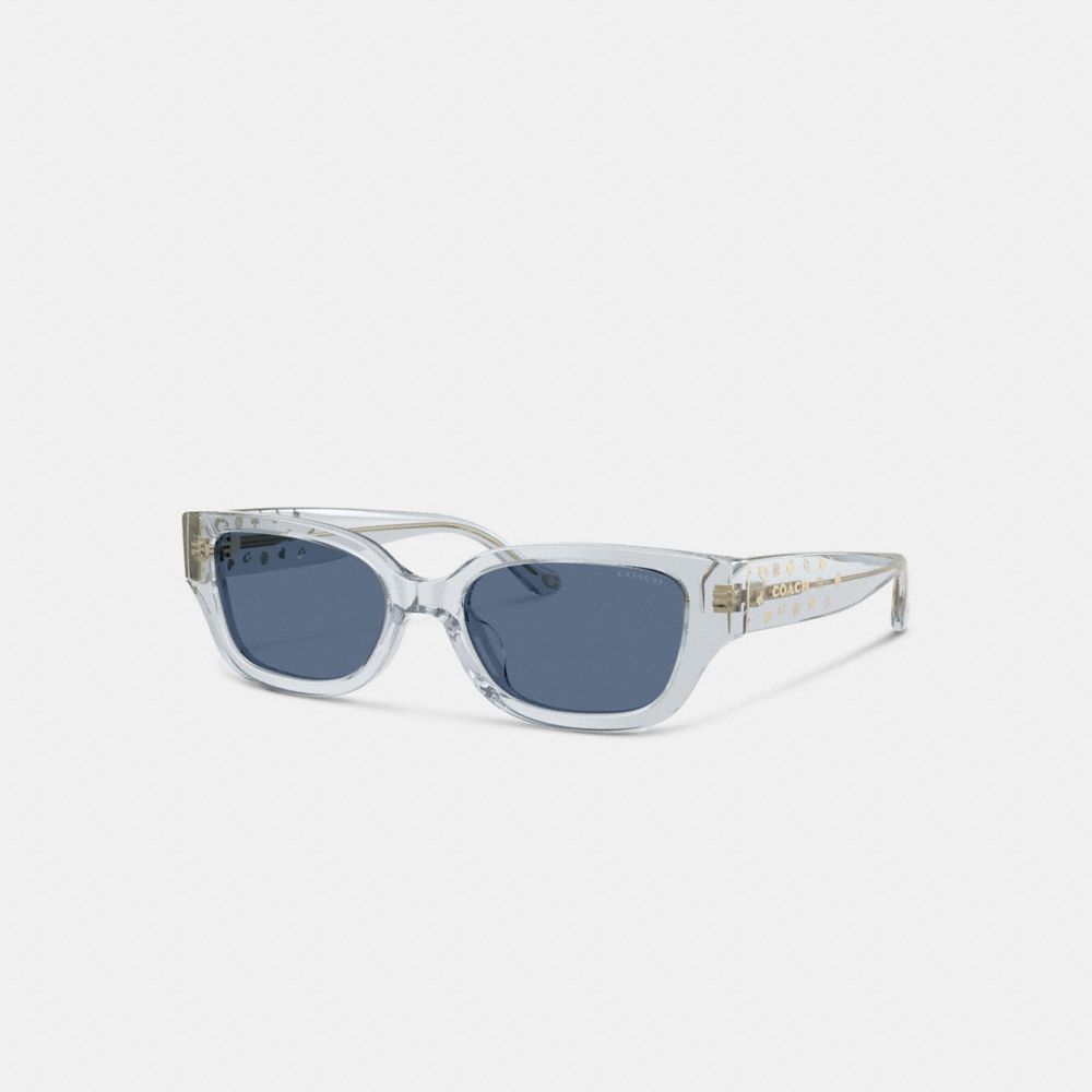 COACH®,Charms Narrow Rectangle Sunglasses,Rectangle,Plastic,Metal,Integrated Nose Pads,Casual,Blue,Front View