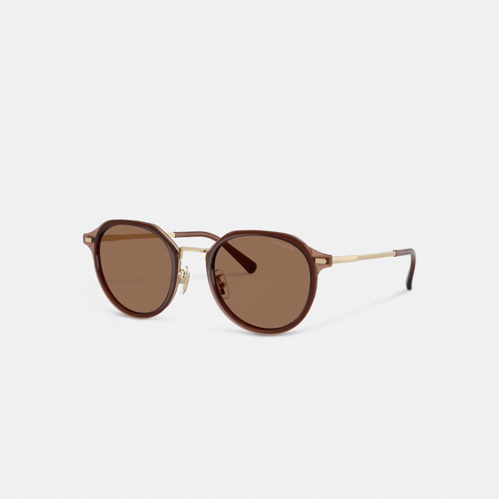 COACH®,Textured Metal Round Sunglasses,Brown,Front View