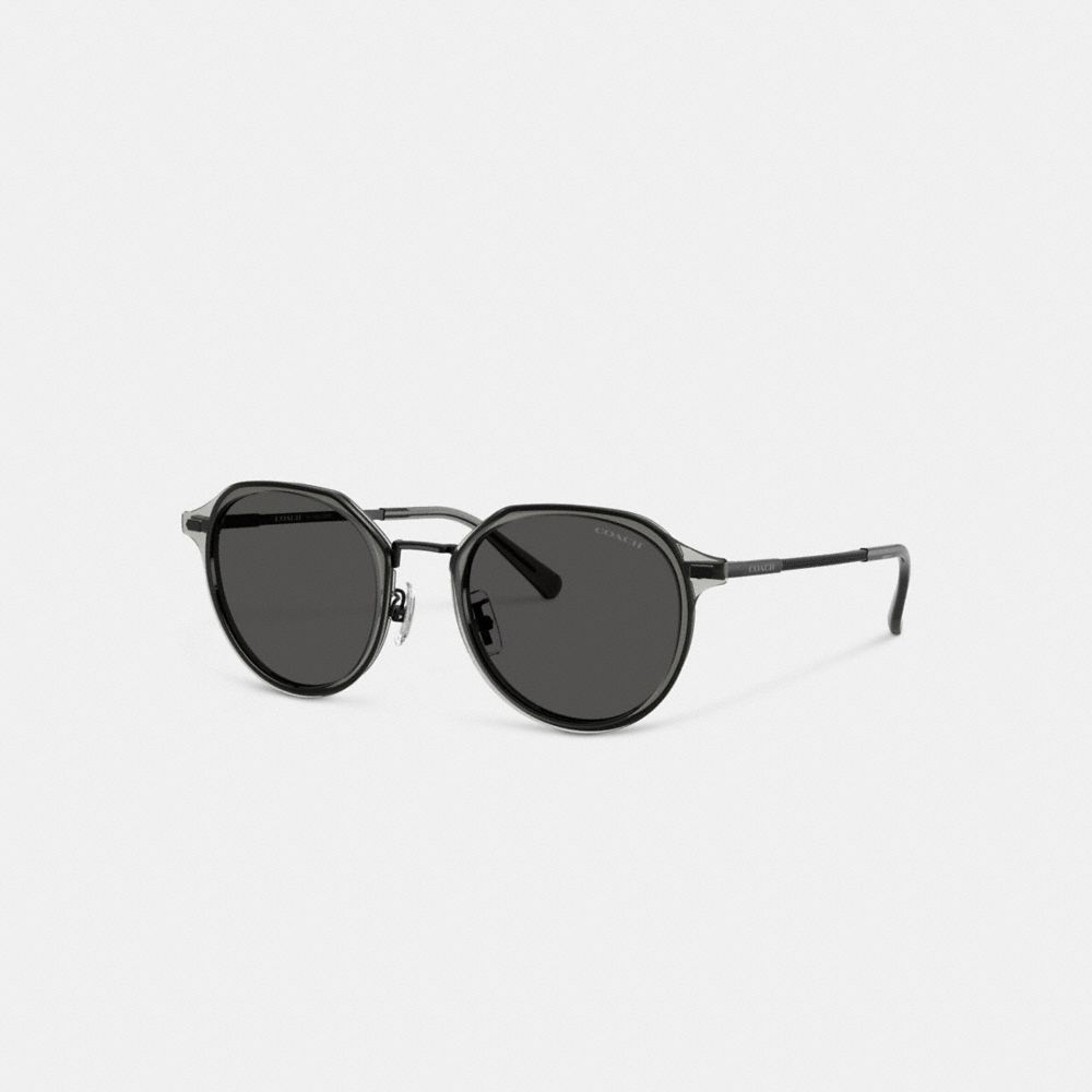 COACH®,Textured Metal Round Sunglasses,Black,Front View