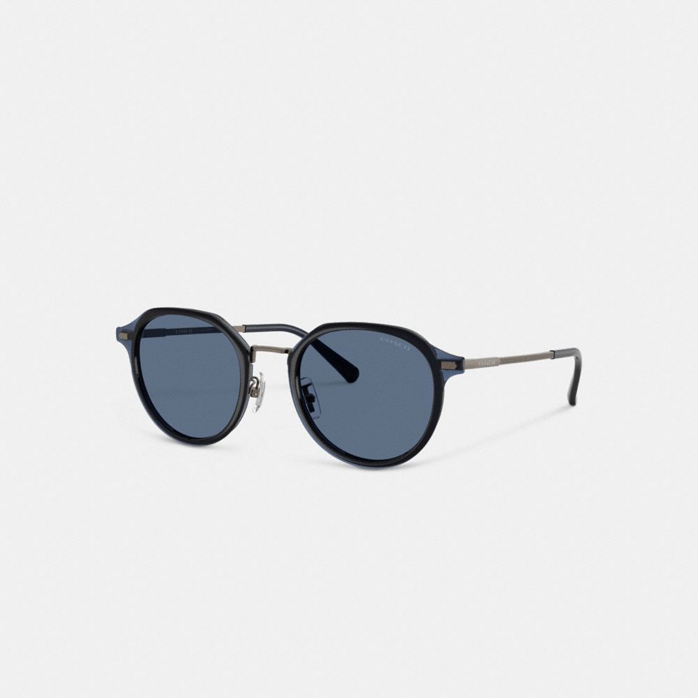 COACH®,Textured Metal Round Sunglasses,Navy,Front View