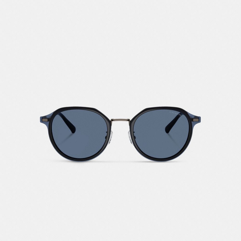 COACH®,Textured Metal Round Sunglasses,Navy,Inside View,Top View