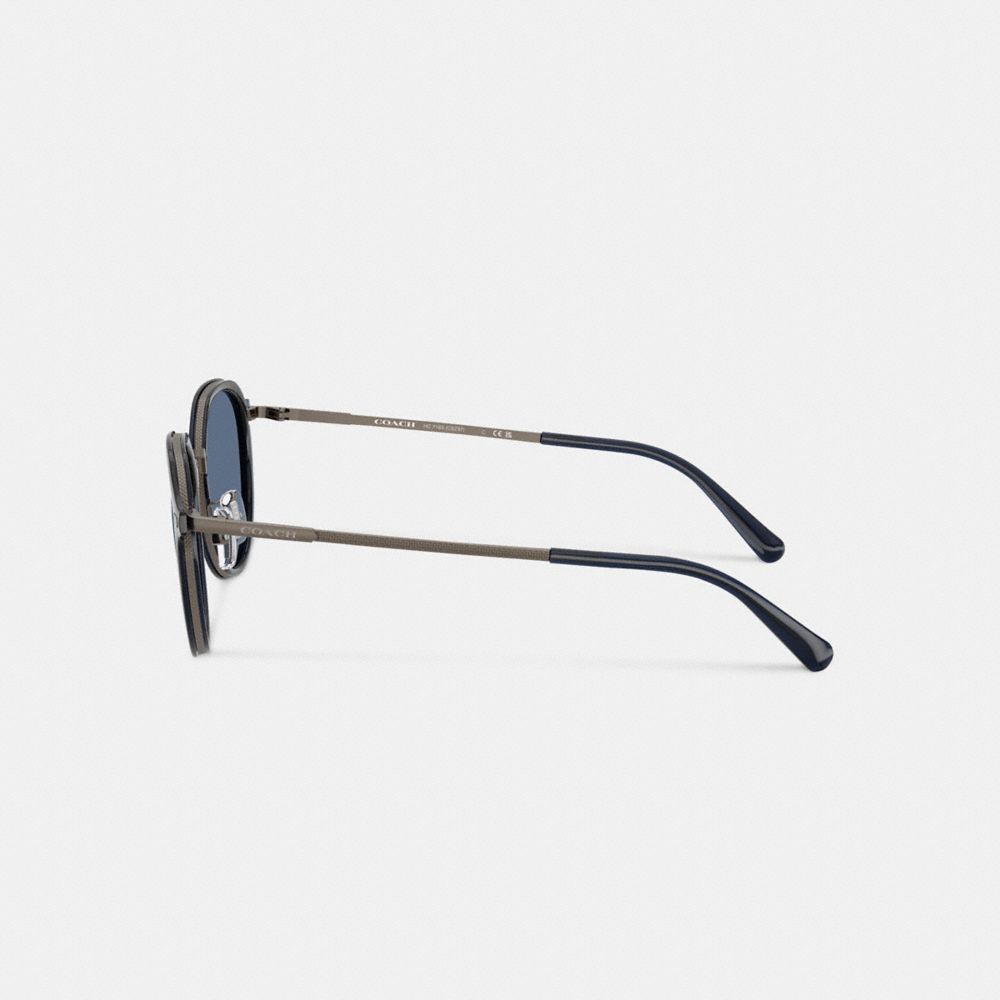 COACH®,Textured Metal Round Sunglasses,Navy,Alternate View
