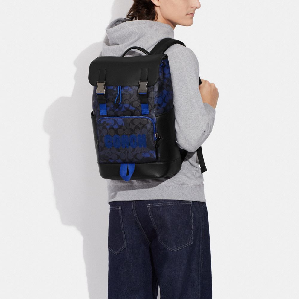 COACH Track Backpack In Signature Canvas With Camo Print And Patch