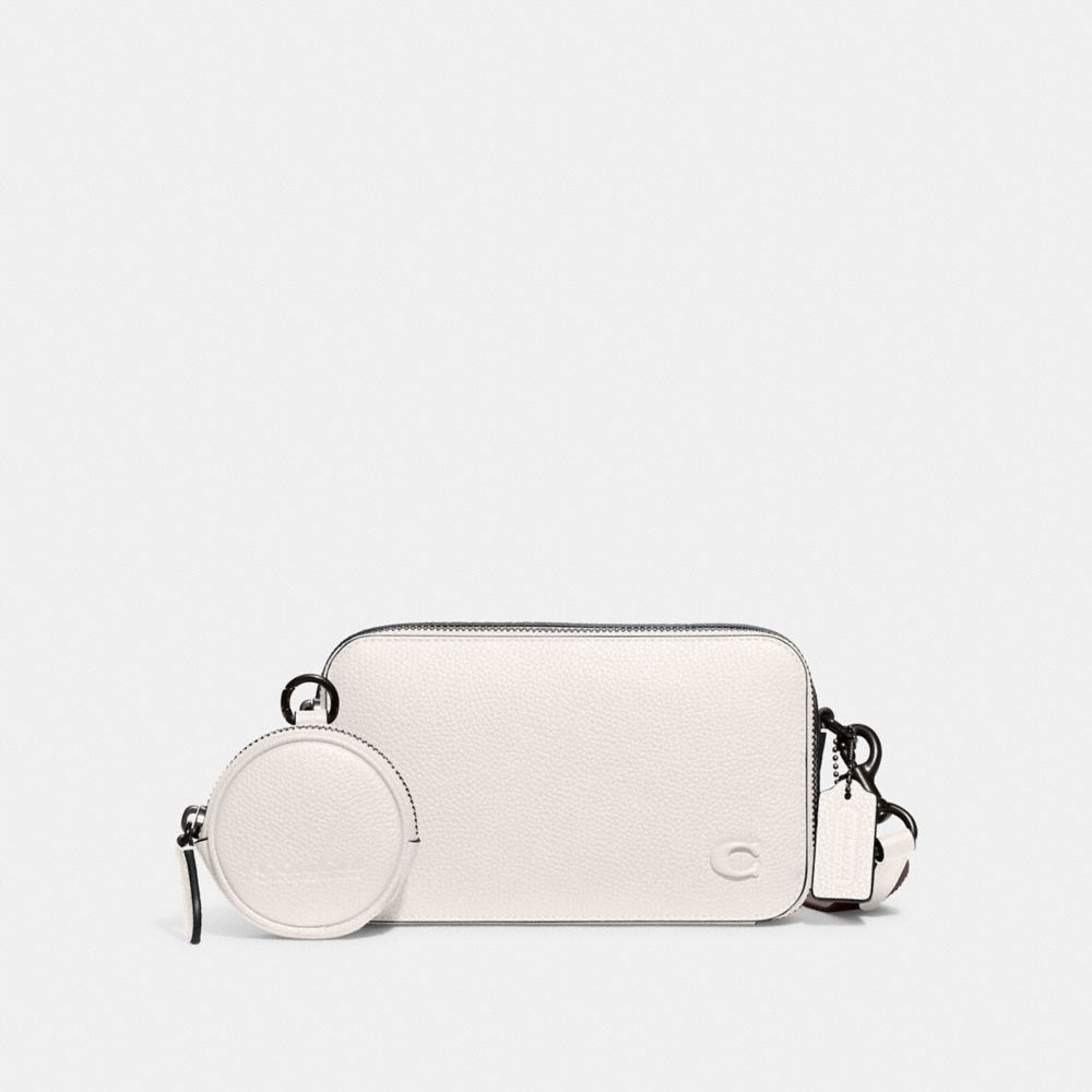 COACH®,Charter Slim Crossbody Bag,Leather,Coin,Crossbody,Logo,Embossed,Metal,Casual,White,Front View