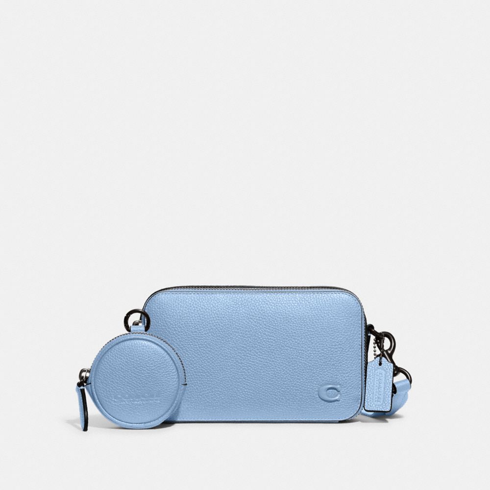 COACH®,Charter Slim Crossbody Bag,Leather,Coin,Crossbody,Logo,Embossed,Metal,Casual,Blue,Front View
