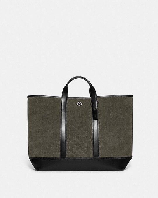 TOBY TURNLOCK TOTE IN SIGNATURE SUEDE