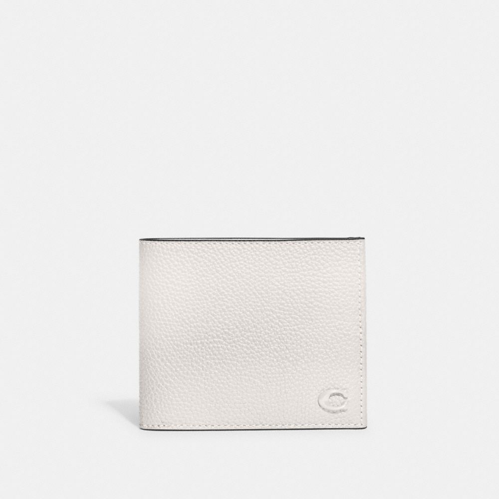 COACH®,Double Billfold Wallet,Leather,Bi Fold,Metal,Logo,Casual,White,Front View