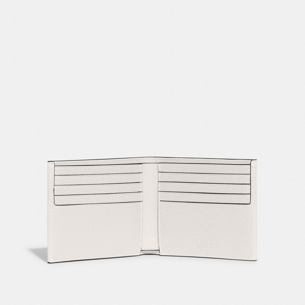 COACH®,Double Billfold Wallet,Leather,Bi Fold,Metal,Logo,Casual,White,Inside View,Top View