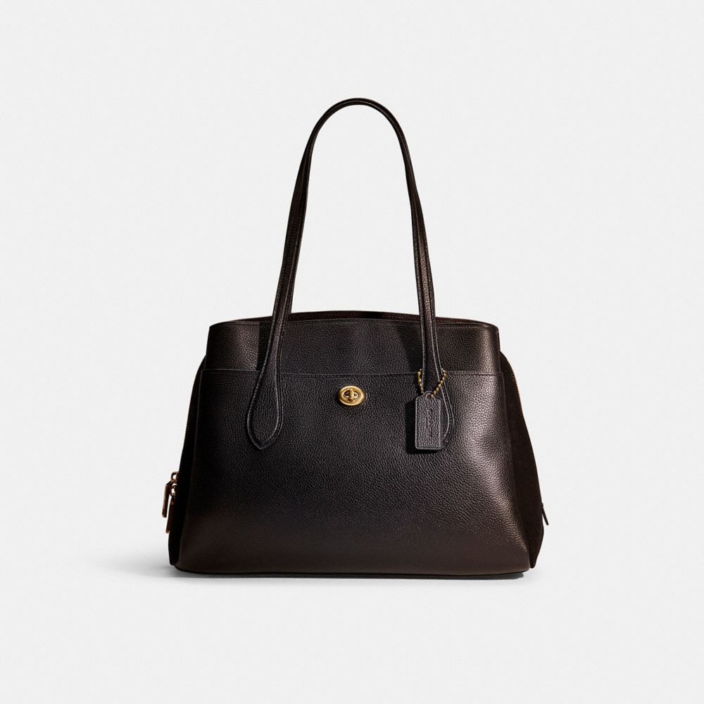 COACH®,RESTORED LORA CARRYALL,Pebble Leather/Suede,Large,,Front View