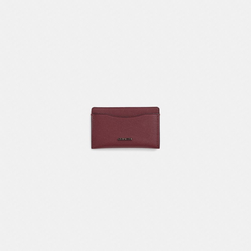 COACH®,Restored Small Card Case,Leather,Card Case,Logo,Metal,Sustainable,Scratch Resistant,Casual,Maroon,Front View
