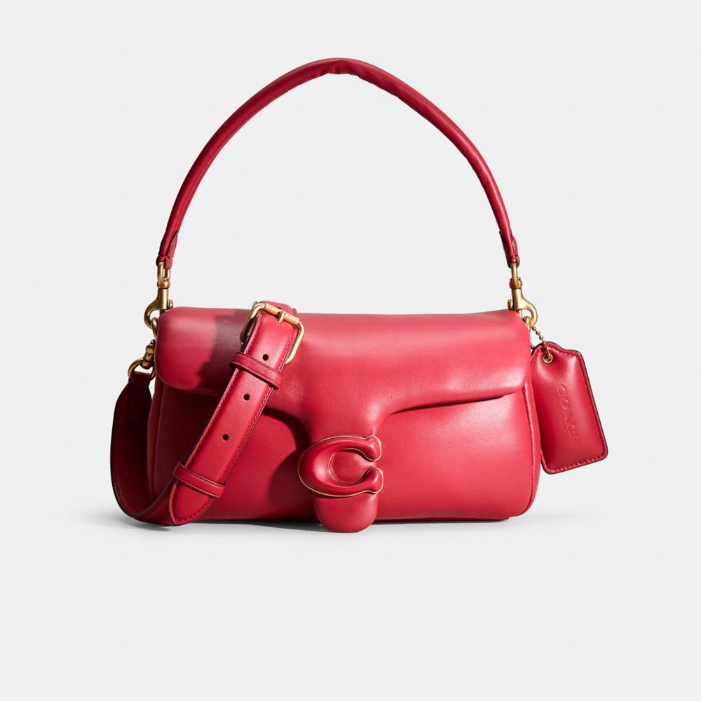 COACH®,Restored Pillow Tabby Shoulder Bag 26,Leather,Shoulder Bag,Metal,Logo,Day Party,Red,Front View