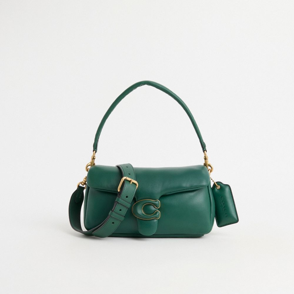 COACH®,Restored Pillow Tabby Shoulder Bag 26,Leather,Shoulder Bag,Metal,Logo,Day Party,Emerald,Front View