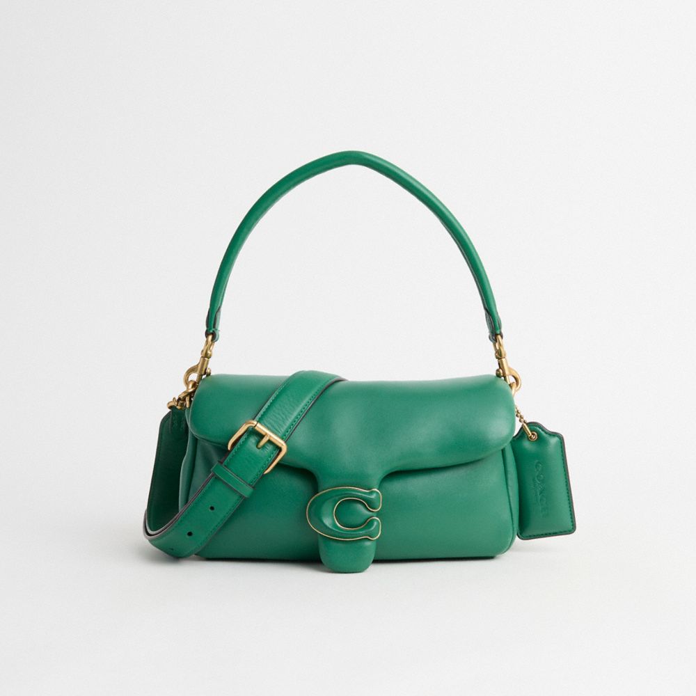 COACH®,Restored Pillow Tabby Shoulder Bag 26,Leather,Shoulder Bag,Metal,Logo,Day Party,Green,Front View
