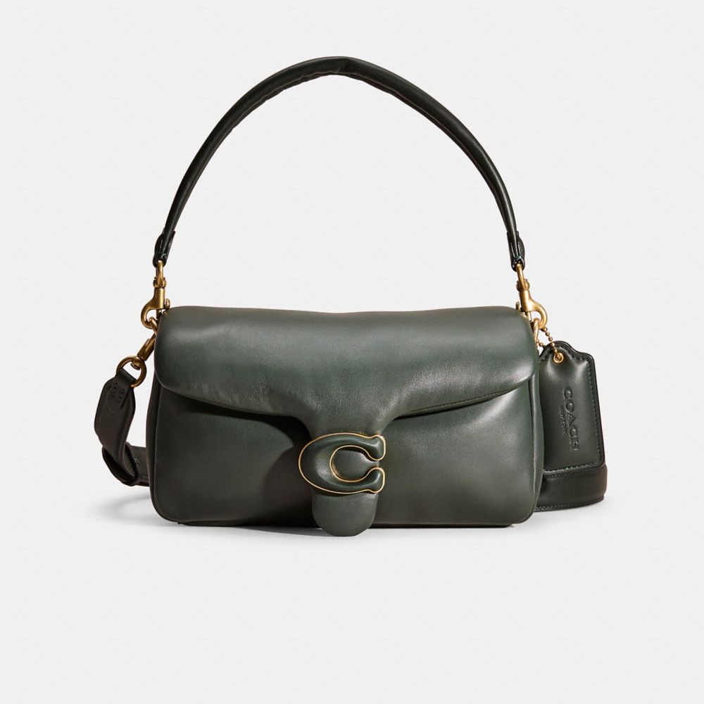 COACH®,Restored Pillow Tabby Shoulder Bag 26,Leather,Shoulder Bag,Metal,Logo,Day Party,Olive,Front View
