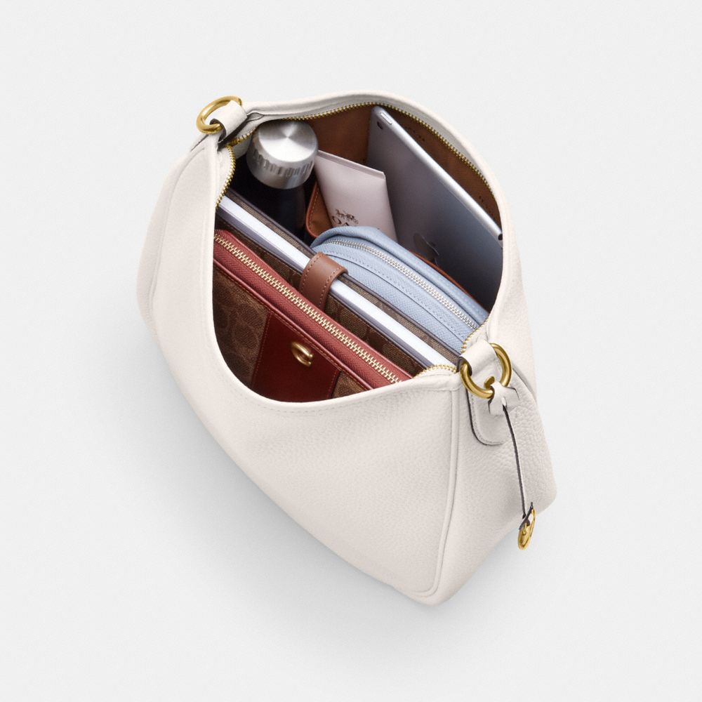 COACH®,Cary Shoulder Bag,Leather,Hobo,Metal,Logo,Casual,White,Inside View,Top View