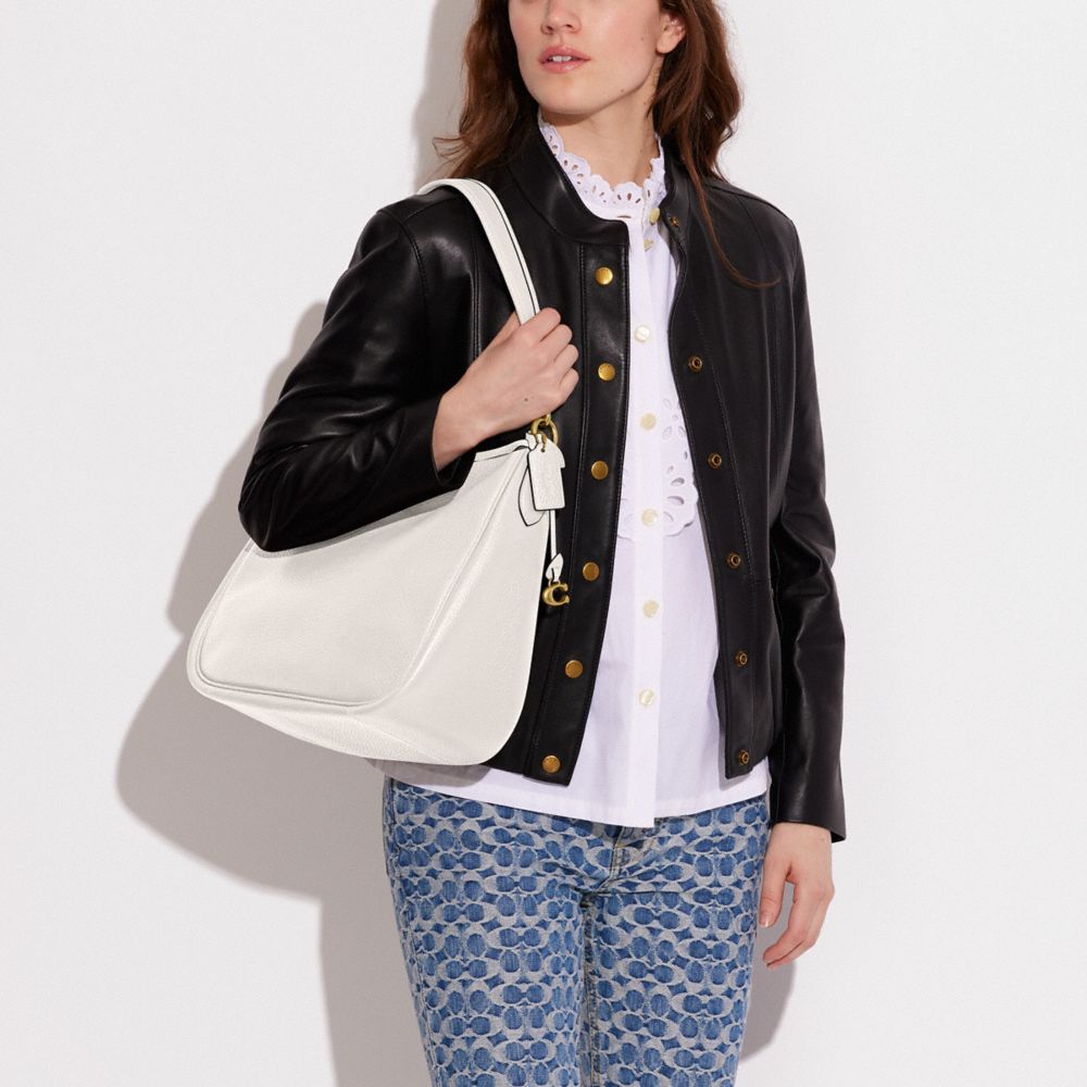 COACH®,Cary Shoulder Bag,Leather,Hobo,Metal,Logo,Casual,White,Detail View