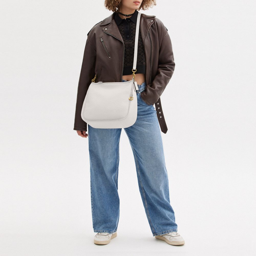 COACH®,Cary Shoulder Bag,Leather,Hobo,Metal,Logo,Casual,White,Scale View