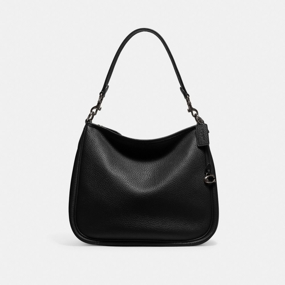 COACH®,Cary Shoulder Bag,Leather,Hobo,Metal,Logo,Casual,Black,Front View