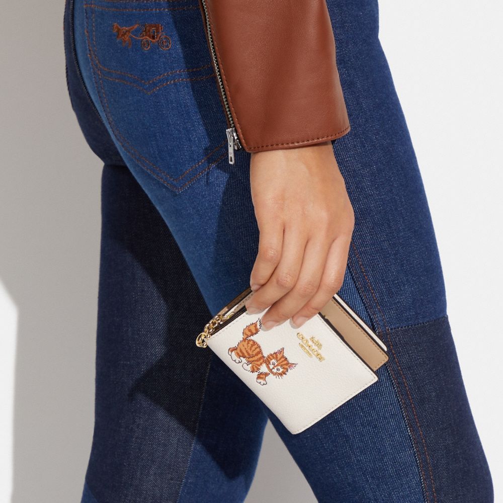 Coach Snap Wallet In Signature Canvas With Dancing Kitten Print town