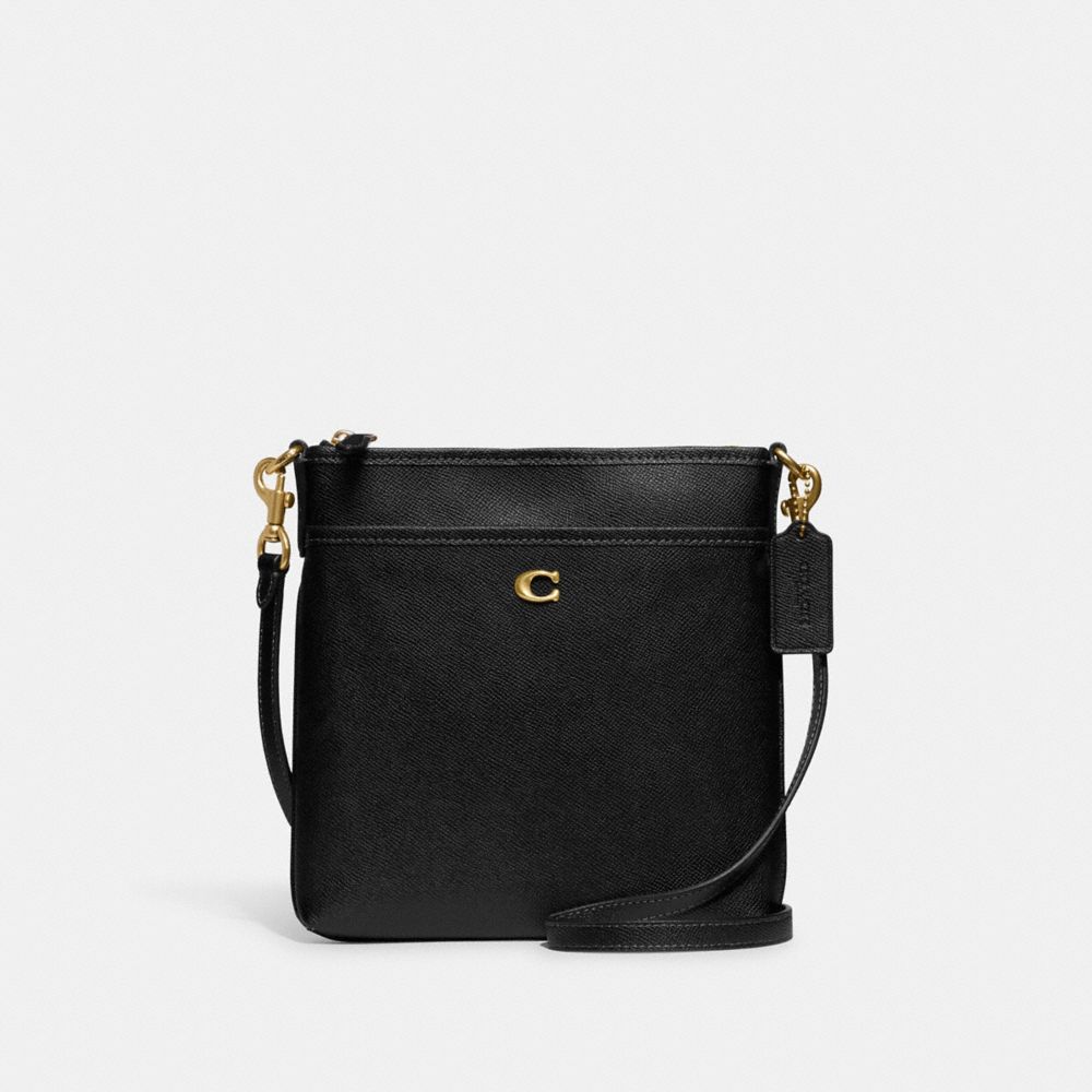 COACH®,Kitt Messenger Crossbody Bag,Leather,Crossbody,Metal,Logo,Pen Holder,Casual,Black,Front View