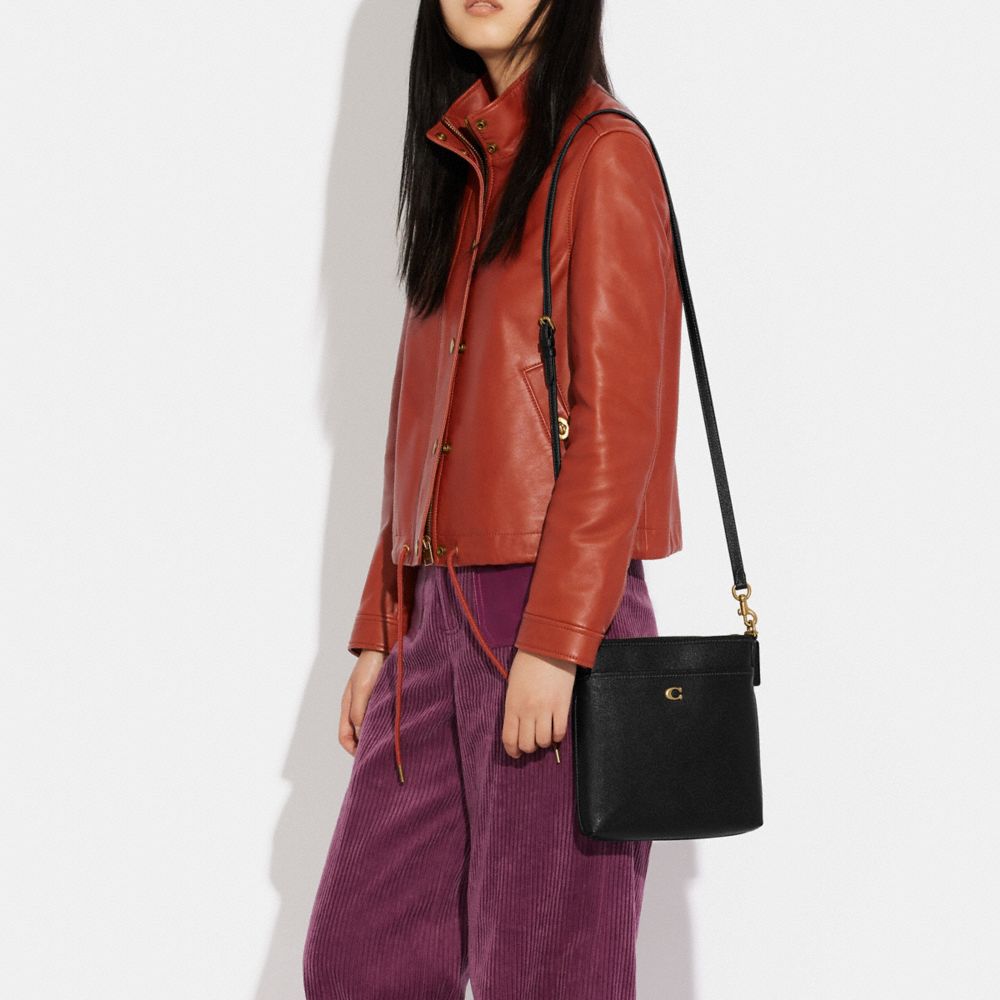 COACH®,Kitt Messenger Crossbody Bag,Leather,Crossbody,Metal,Logo,Pen Holder,Casual,Black,Detail View