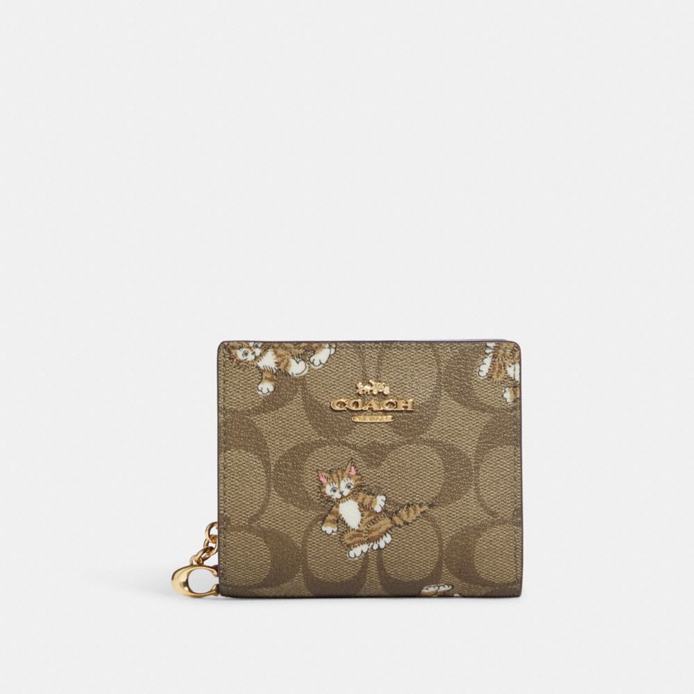 COACH Snap Wallet In Signature Canvas With Dancing Kitten Print