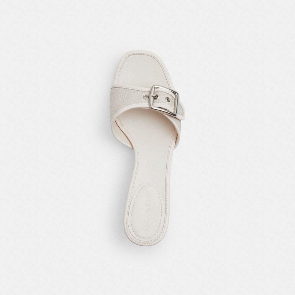 COACH®,Margot Sandal In Signature Jacquard,Leather,Slides,Pull Tab,Day Party,Cream,Inside View,Top View