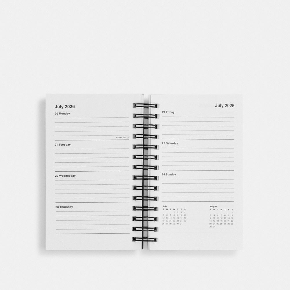 COACH®,2025   2026 3 X5 Spiral Diary Book,Notebook,Planner,Paper,Logo,Black,Inside View,Top View