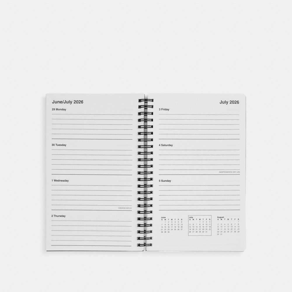 COACH®,2025   2026 6 X8 Spiral Diary Book,Planner,Notebook,Paper,Logo,Black,Inside View,Top View