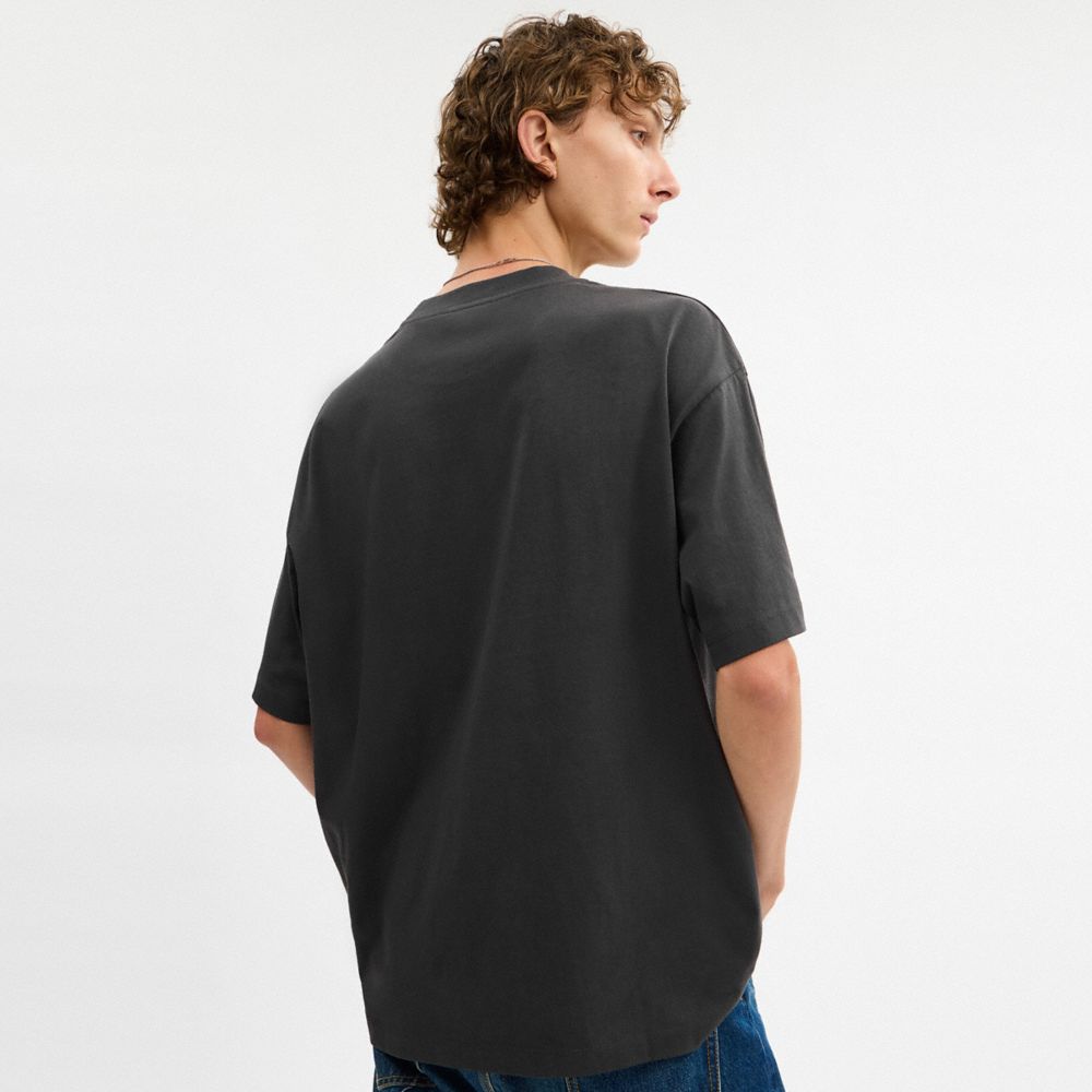 COACH®,Collage Flower Relaxed T-Shirt In Organic Cotton,Organic Cotton,T Shirt,Eco-Friendly,Sustainable,Casual,Black,Scale View