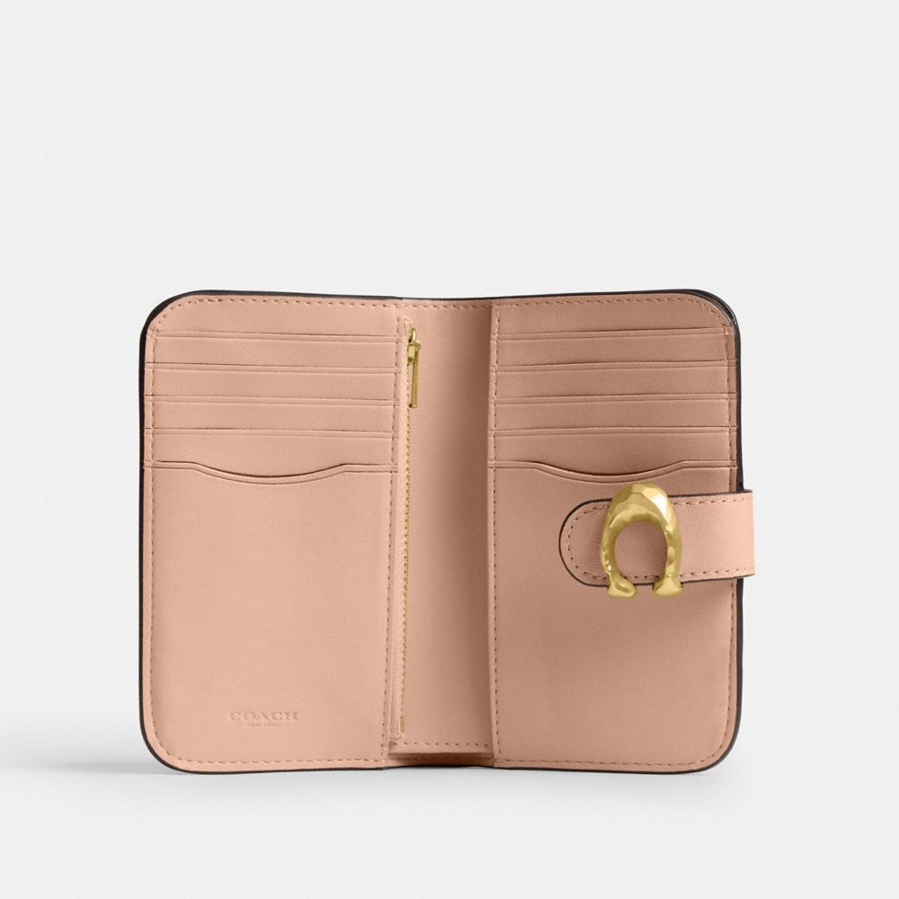 COACH®,Tabby Wallet,Leather,Bi Fold,Metal,Logo,Casual,Beige,Inside View,Top View