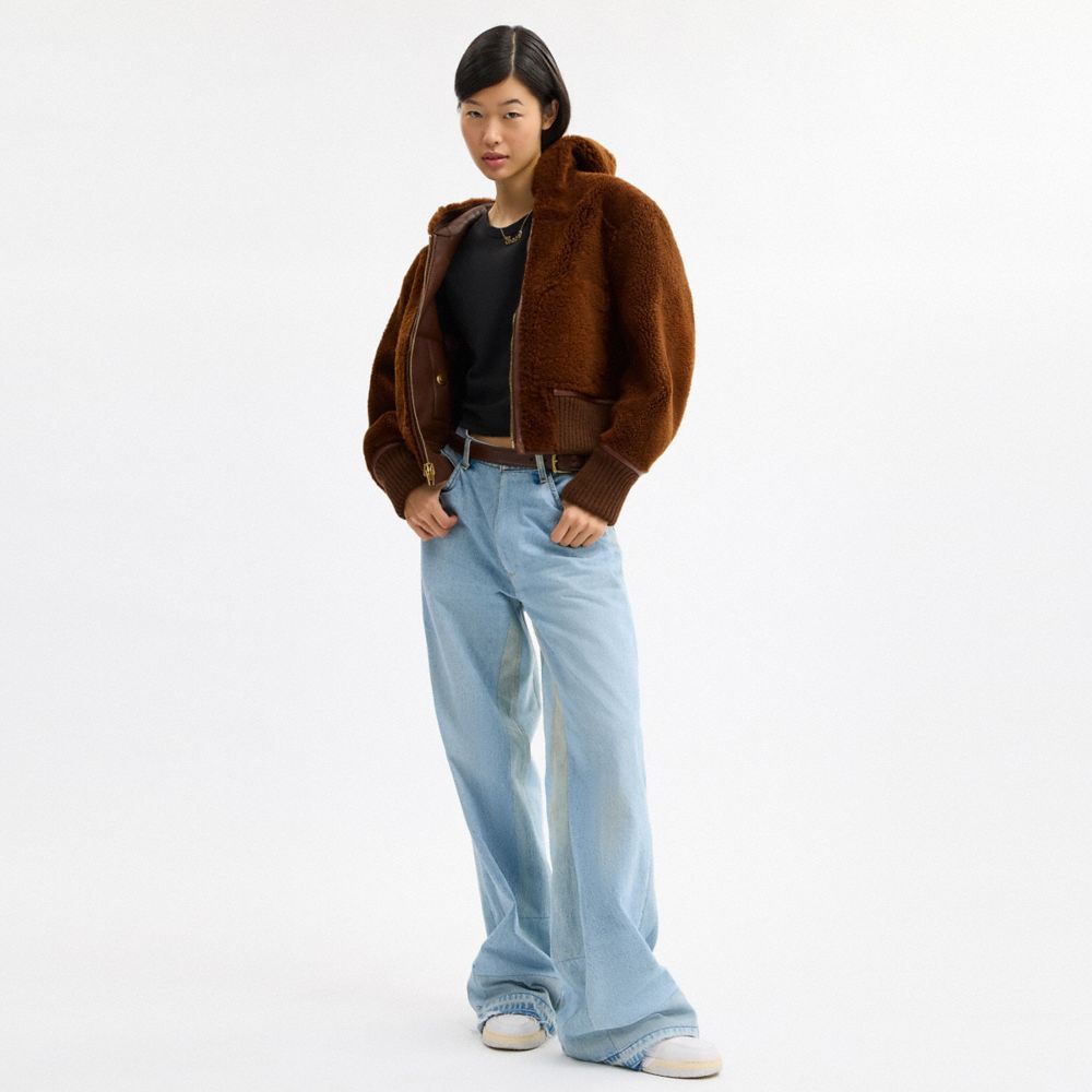 COACH®,Reversible Shearling Hoodie,Wool,Shearling,Lambskin,Leather,Acrylic,Polyamide,Shearling,Teddy,Metal,Shearling,Logo,...,Brown,Scale View