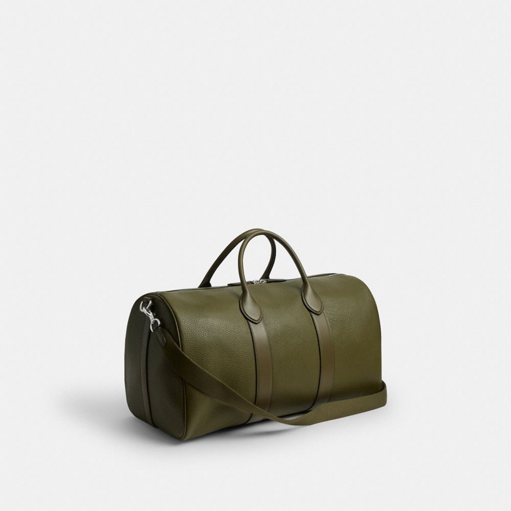COACH®,Compass Bag 50,Leather,Weekender,Silver Metal,Olive,Angle View