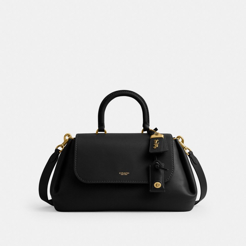 COACH®,Slouchy Rogue Top Handle Bag,Lining Leather,Leather,Satchel,Brass,Casual,Black,Front View