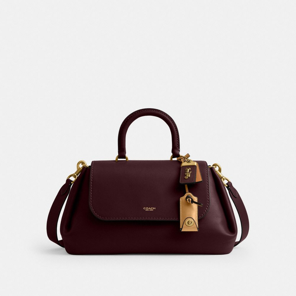 COACH®,Slouchy Rogue Top Handle Bag,Lining Leather,Leather,Satchel,Brass,Casual,Maroon,Front View