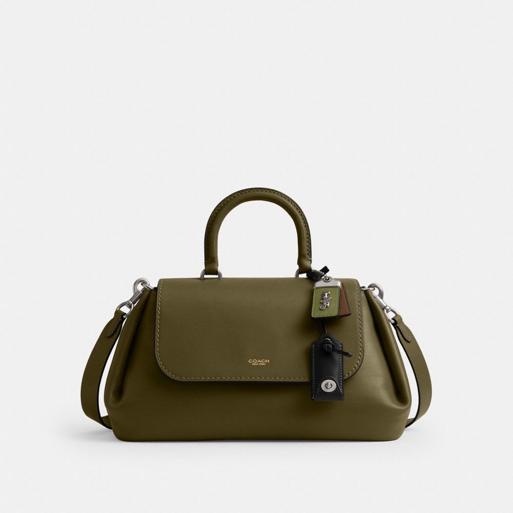 COACH®,Slouchy Rogue Top Handle Bag,Lining Leather,Leather,Satchel,Brass,Casual,Olive,Front View