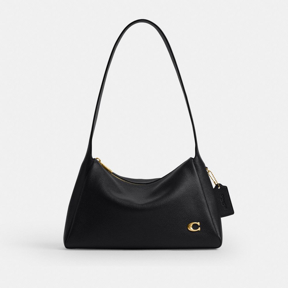 COACH®,Lola Shoulder Bag,Leather,Shoulder Bag,Logo,Metal,Brass,Casual,Black,Front View