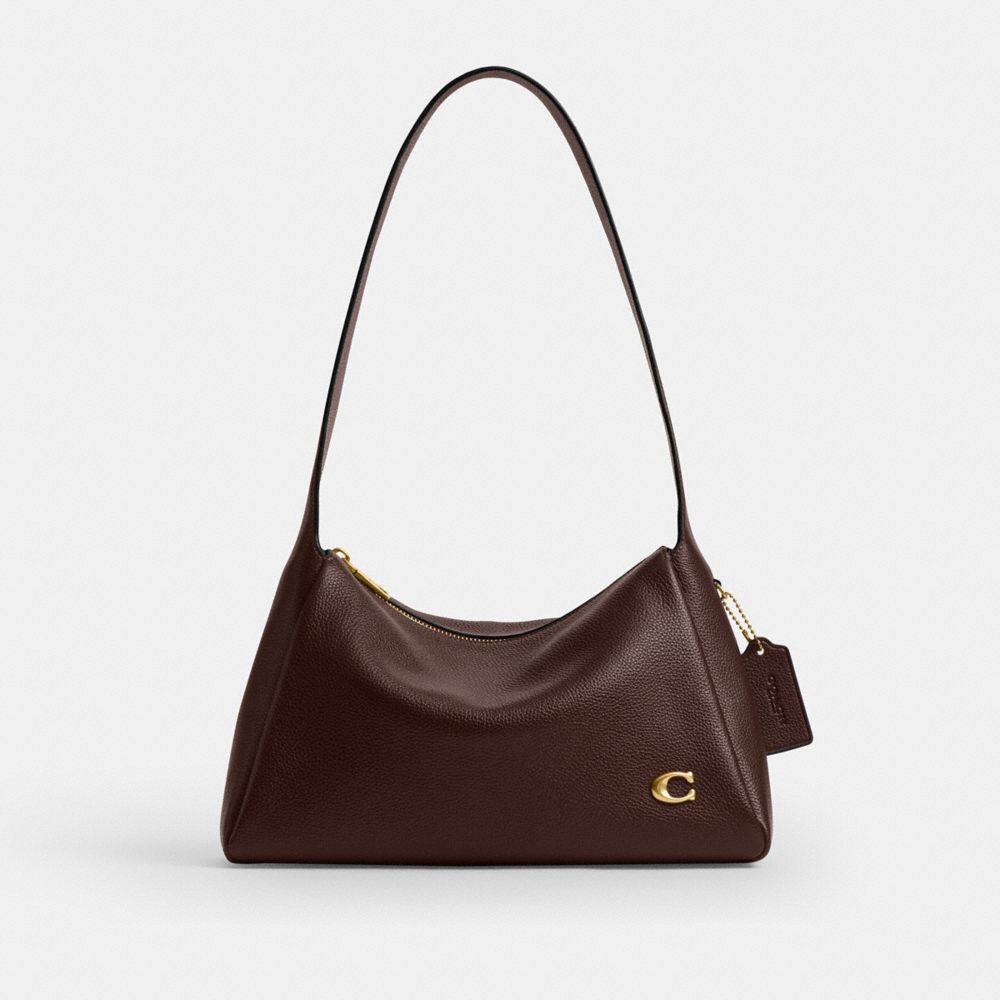 COACH®,Lola Shoulder Bag,Leather,Shoulder Bag,Logo,Metal,Brass,Casual,Brown,Front View