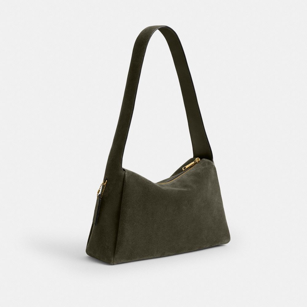 COACH®,Lola Shoulder Bag,Suede,Leather,Shoulder Bag,Logo,Metal,Brass,Casual,Olive,Angle View