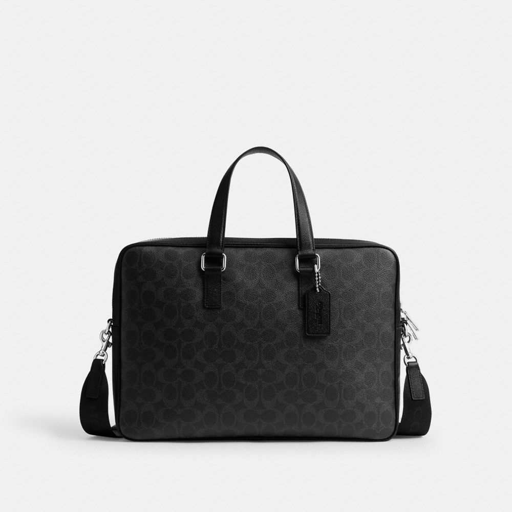 COACH®,Caden Brief Bag In Signature Canvas,Black,Front View