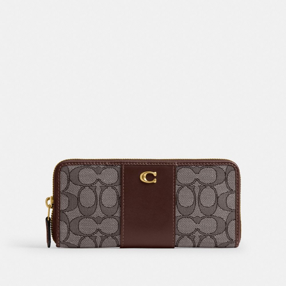 COACH®,Essential Slim Accordion Zip Wallet In Signature Jacquard,Polyester,Recycled Cotton,Calfskin Leather,Recycled Polye...,Multi Color,Front View