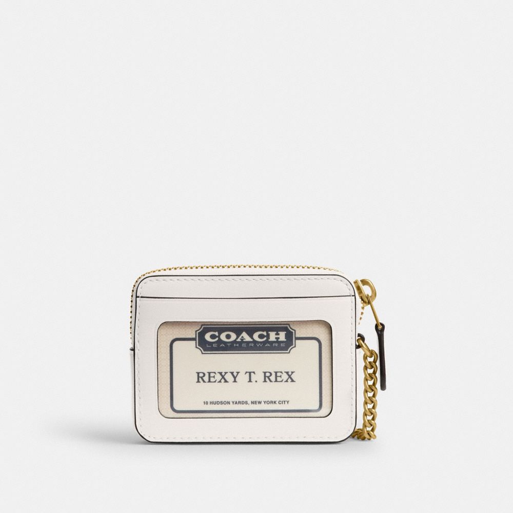 COACH®,Essential Chain Card Case With Sticker Print,Leather,Calfskin Leather,Coin,Card Case,Logo,Embellished,Key Ring,Casual,White,Back View